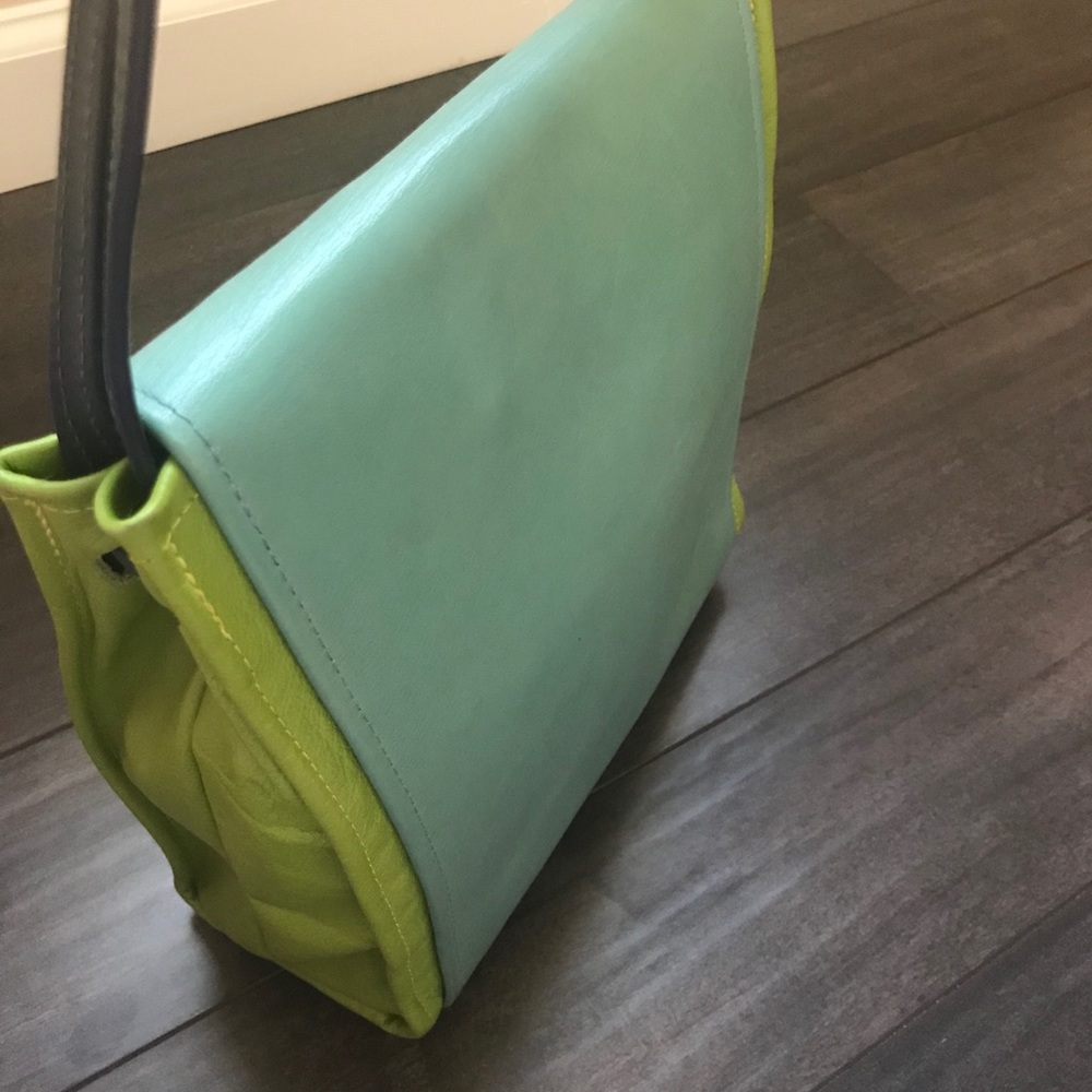 SOLD!! Hans Koch Ltd Soho NY leather bag 1 of a kind lime green blue rare VINT… - Picture 11 of 16